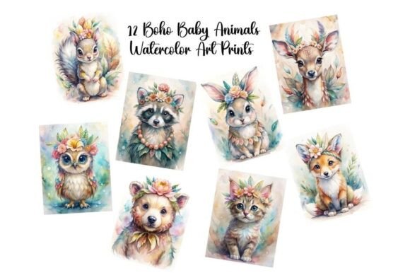 Download 12 Boho Baby Animals Wall Art Set 1 - Baby Collection