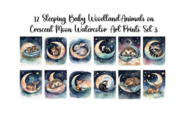Download Set of 12 "Sleeping Woodland Baby Animal - Baby Collection