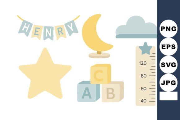 Download Baby Nursery Decor Elements with Moon St - Baby Collection