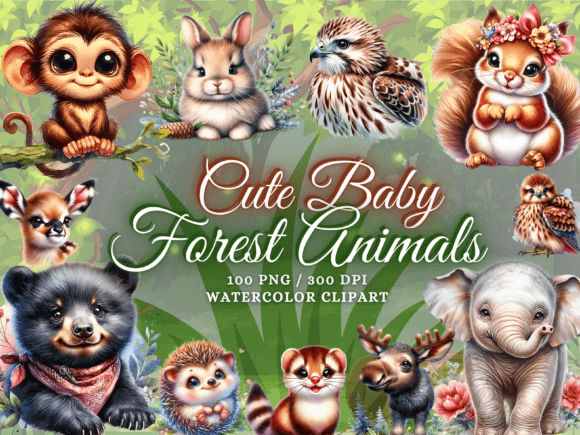 Download Cute Watercolor Baby Forest Animals PNG - Baby Collection