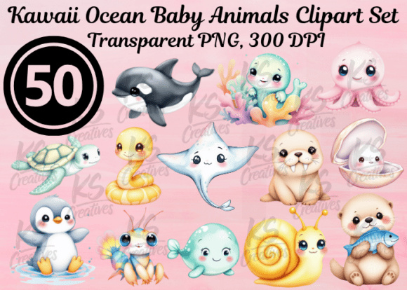 Download Kawaii Ocean Baby Animals Clipart Set - Baby Collection